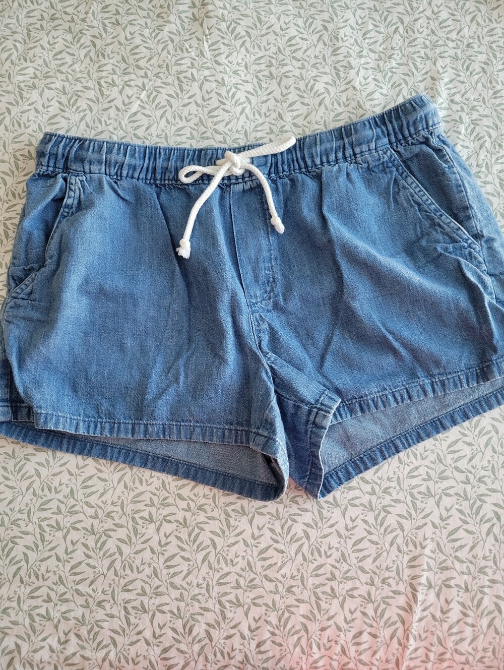 Aerie cotton denim elastic shorts with tie